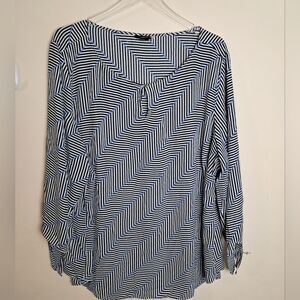 Talbots Size 3X Blouse Chiffon Herringbone Stripe Tie Sleeves Keyhole Neckline